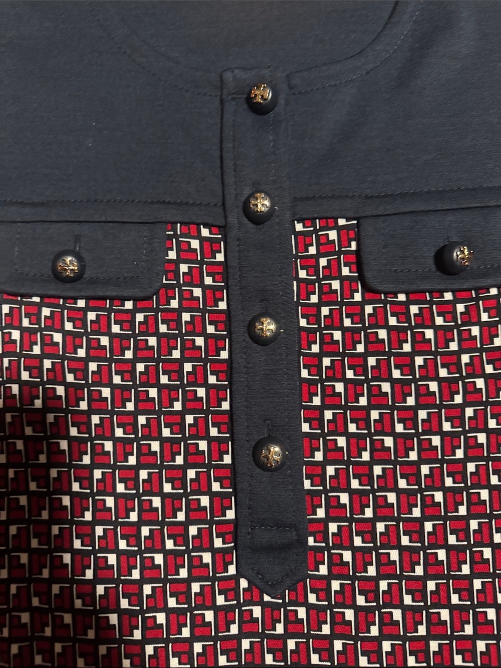 Tory Burch Black and Red Geometric Midi Skirt - Picture 3 of 6